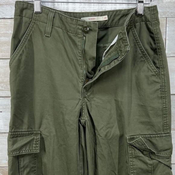 Levis 94 Baggy Pants Womens 26 Olive Green Cargo Straight Y2K - Picture 8 of 14